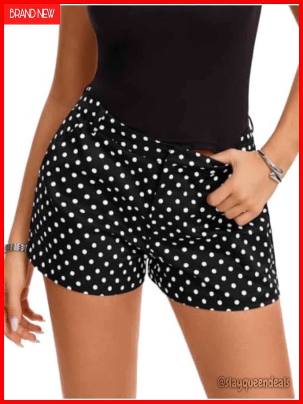 Polka Dot Tailored Mini Shorts Pockets Button Zip Casual